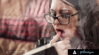 An investigator rubs her pussy thinking about missing girls in a fantasy scene