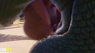 Two girls seduced a monster and got fucked by it in 3D