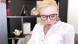 A secretary got fucked by her boss in different poses and finished with glasses