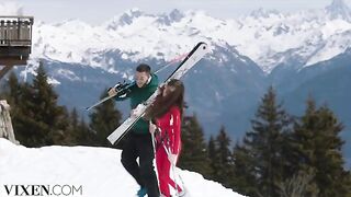A young ski bunny has passionate sex with her boyfriend in the Alps