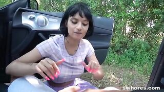 A chick is teasing on the street and gets a hot encounter