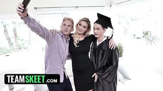 Busty stepmom rewards her stepson with sex for graduation