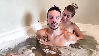 The young girl has an intense sex with a guy in the jacuzzi