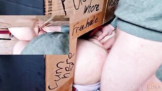 A girl had sex in the glory hole and received three creampie