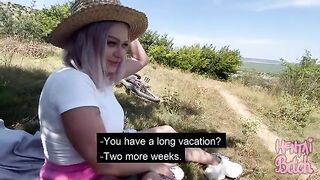 A beautiful girl is having sex with a stranger she met outdoors