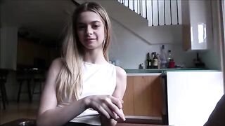 The tiny girl practices sex with her stepdad using her tongue