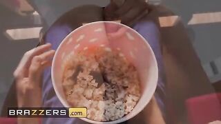 Naughty girl Tina Fire fucks in the popcorn machine with Jordi El In a steamy Brazzers scene