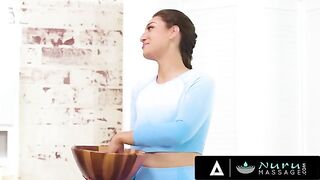 Bella Rolland, busty masseuse, uses her big tits to please pervert landlord and keep her home