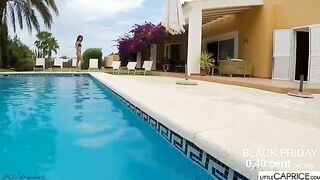 Little Caprice tried to suck a cock of a stranger in the pool