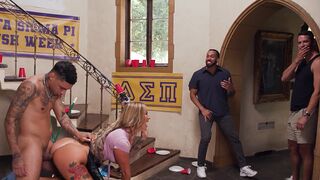 Busty MILF housekeeper gets fucked by college frat boys