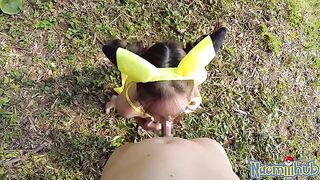 Romantic sex with beautiful Japanese teen in outdoor setting