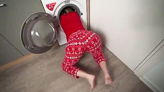 A stepmom got stuck in the washing machine and her stepson took advantage of it