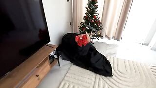 The courier delivered a parcel and a package to the wife's ass