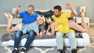 Step daughters Kate Bloom and Jewelz Blu get their asses spanked and pussies smashed by step dads