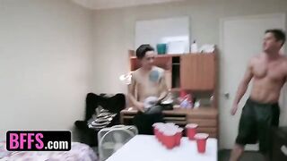 Two roommates fuck with two hot college girls in a steamy dormitory scene