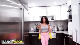 The lovely housekeeper Luna cleans the big black cock with her mouth and pussy
