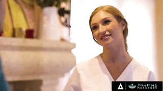 Redhead hottie Skylar Snow gets her tits fucked during massage