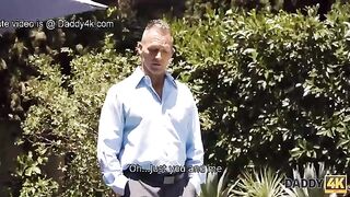 A cute girl is fucking with boyfriends’ daddy by the pool