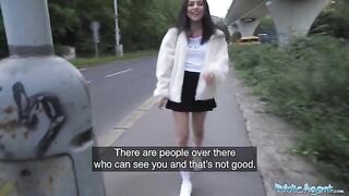 Petite teen nearly gets knocked down by a runaway taxi