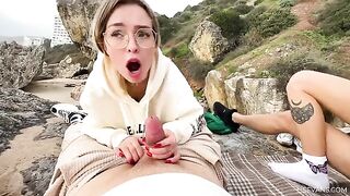 Two young girls enjoy sex on the beach vacation