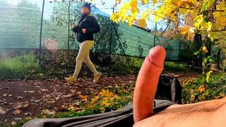 Couple making love in the park, getting noticed and caught