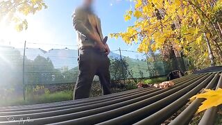 Couple making love in the park, getting noticed and caught