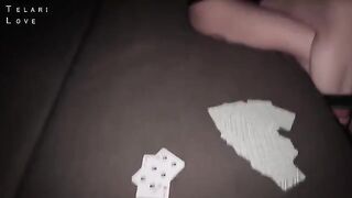 A girl played cards with her boyfriend and got on her knees