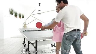 The blonde lost a bet to her boyfriend in a ping-pong match, so she had to engage in intimate act