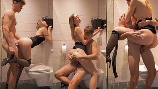 Pervert dude fucked his stepsister in the bathroom wearing sexy mini dress and stockings