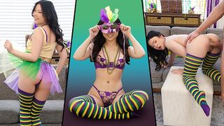 Petite Lulu Chu gets her tight pussy smashed on Mardi Gras