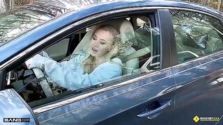 The mechanic checked the car and called a busty blonde babe