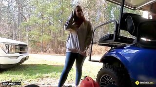 The mechanic checked the car and called a busty blonde babe