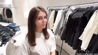 Girl cheats on her boyfriend in the fitting room of a shopping mall