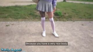 Skinny Italian college girl with perky tits and round ass fucks for cash