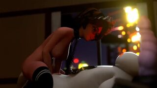 Aunt Cass enjoys riding Baymax’s cock in this animated scene