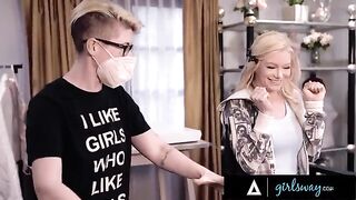 Scissoring and passionate sex with stunning Ember Snow and a hot blonde from Girlsway