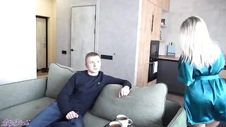 A girl's mom is giving a sex lesson to her boyfriend in a kinky kitchen scene