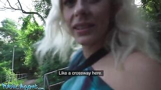 Blonde MILF with natural tits gets banged outdoors by Public Agent in the park
