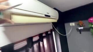 A woman has no money to pay for the AC repairman, so she fucks him