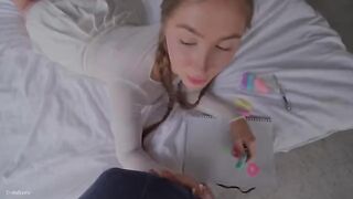 My stepsister tried to do her first blowjob and it was awful 