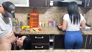 Beautiful young step-daughters cook and get fucked in the kitchen