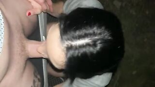 A quickie blowjob in a risky outdoor spot with intense action