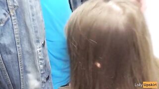 Public blowjob in a shop changing room with a petite girl