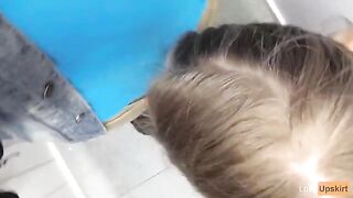 Public blowjob in a shop changing room with a petite girl