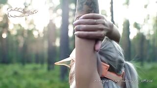 A beautiful woman made a blowjob to her neighbor in the forest