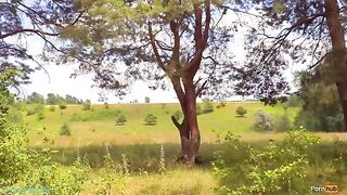 A girl rubs herself in public and gets cum inside her