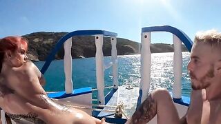 A gorgeous couple has sex on the boat covered with oil - Voyeur