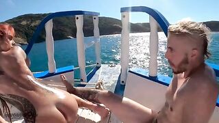 Public sex of the beautiful woman and her boyfriend on a boat is viewed by a voyeur
