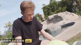 The stepmom and stepdaughter share a massive cock in an intense scene