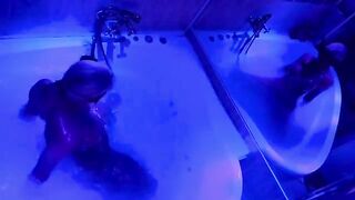 A blonde plays with sex toys in the bathroom and gets fucked hard